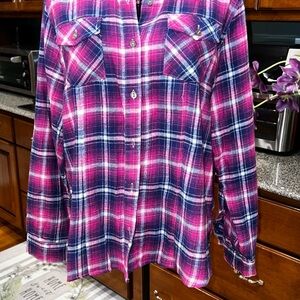 Pink and Blue Long Sleeve Relaxed Button Down Shirt